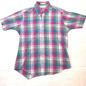 Vintage Chapel Hill Plaid Short Sleeve Button Down‎ Shirt Men Size L 16 16 1/2